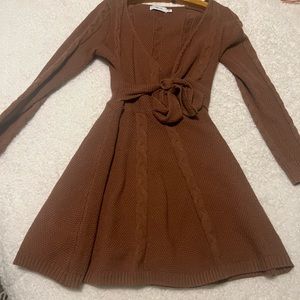 Anthropologie (actual brand is Greylin) brown knit sweater dress fit and flare